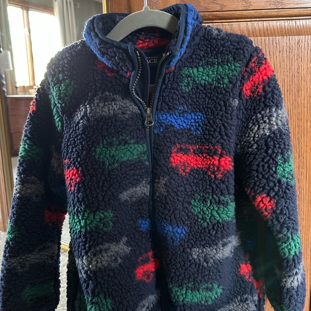 The Children's Place Navy Sherpa Jacket with Red & Blue Pattern
